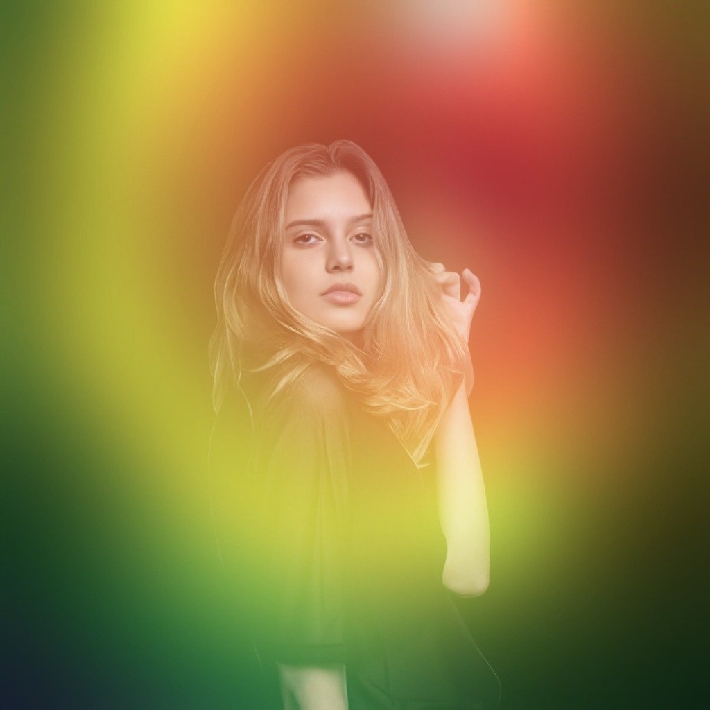 Aura photo booth output with yellow and red glow around a portrait on black background.