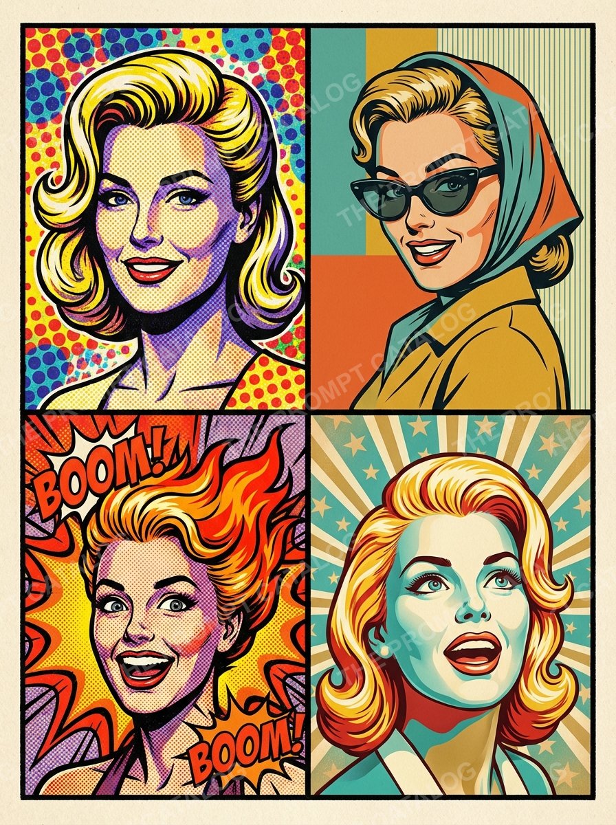 AI photo booth prompt theme: Pop Art Panel Set