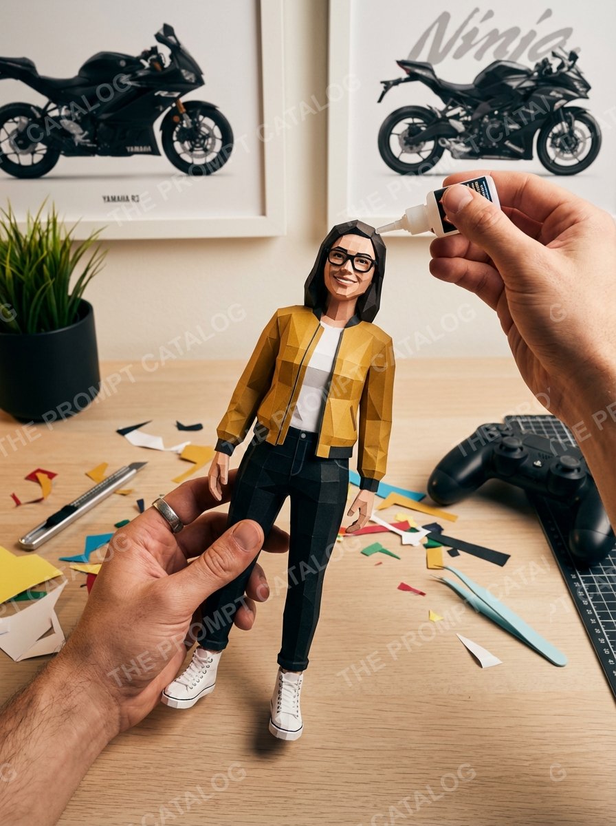 AI photo booth prompt theme: Paper Builder Model Figurine